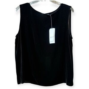 Eileen Fisher Rayon Silk Black Velvet Boatneck Sleeveless Top NWT In Sz L